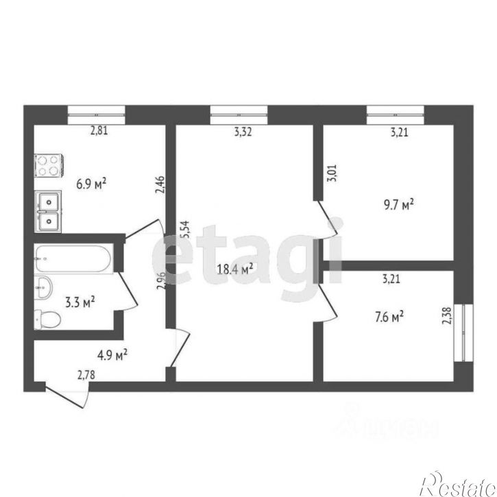 3-комн квартира ул Федотова, 35,  д. 35