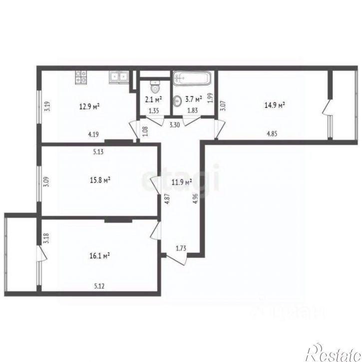 3-комн квартира Мраморный пер, 19,  д. 19