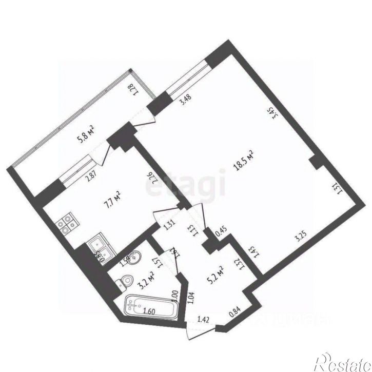 1-комн квартира улица Крылова, 128/28,  д. 128/28