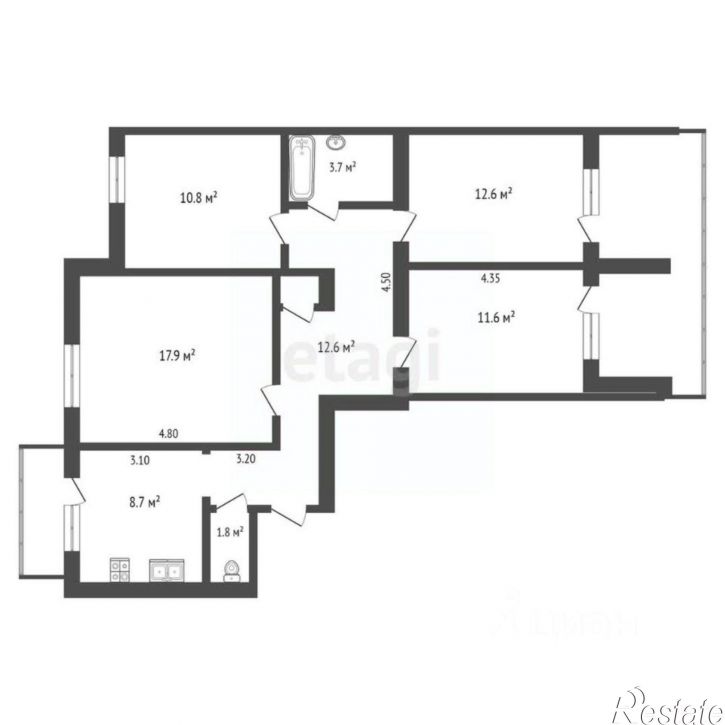 4-комн квартира улица Туристов, 33,  д. 33