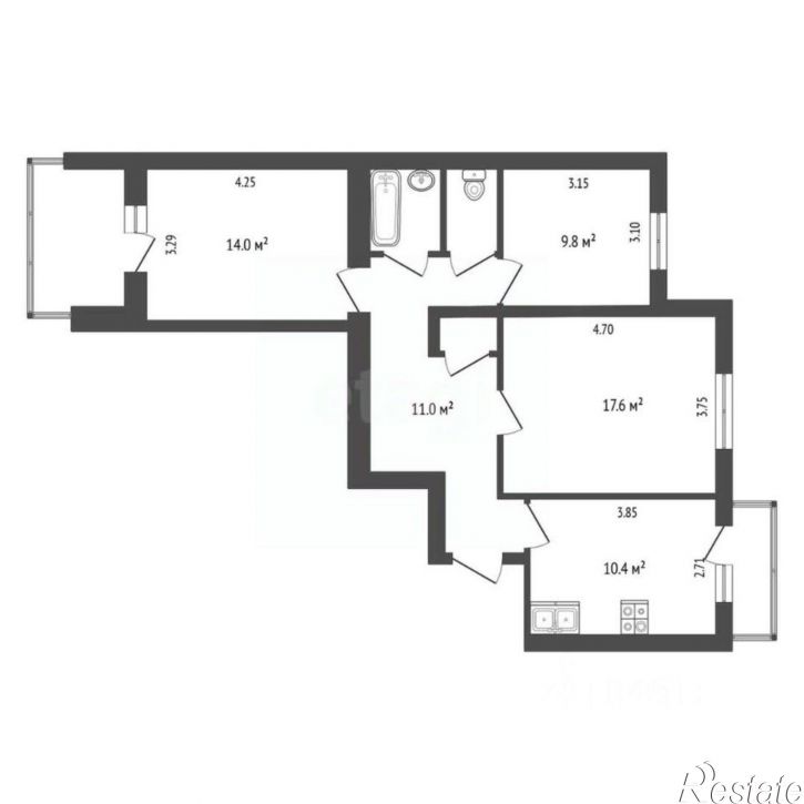 3-комн квартира улица Декабристов, 17,  д. 17