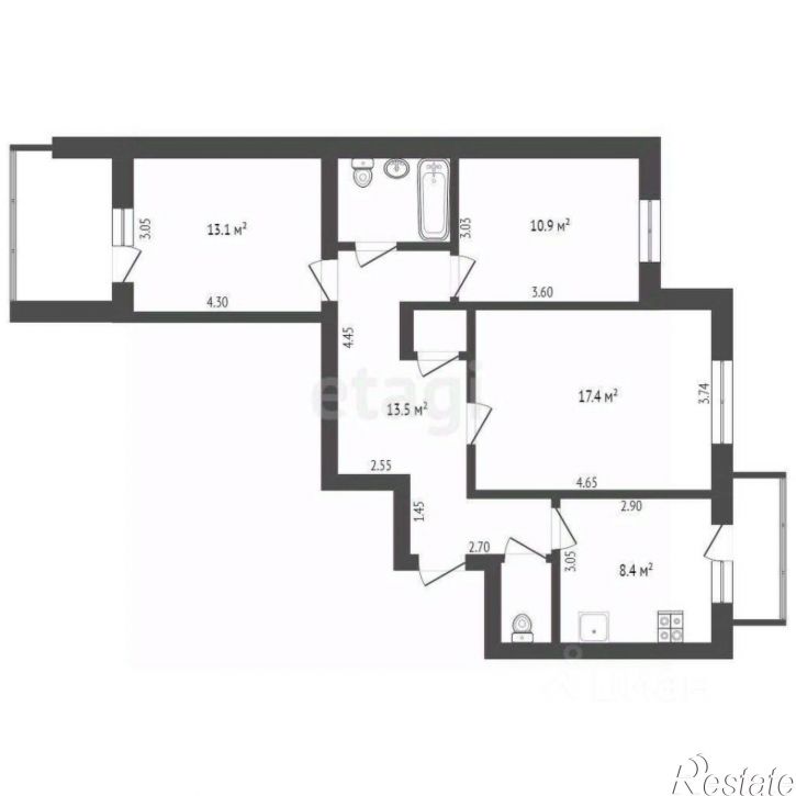 3-комн квартира Казанская улица, 34,  д. 34