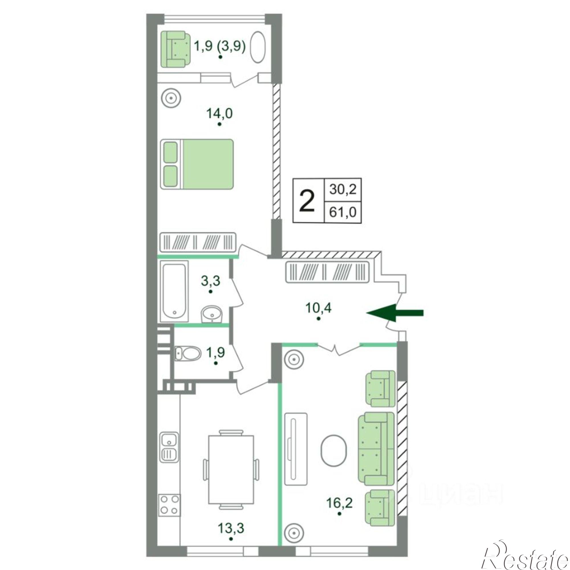 Купить квартиру за 12 775 300 рублей на Мраморный пер, 38