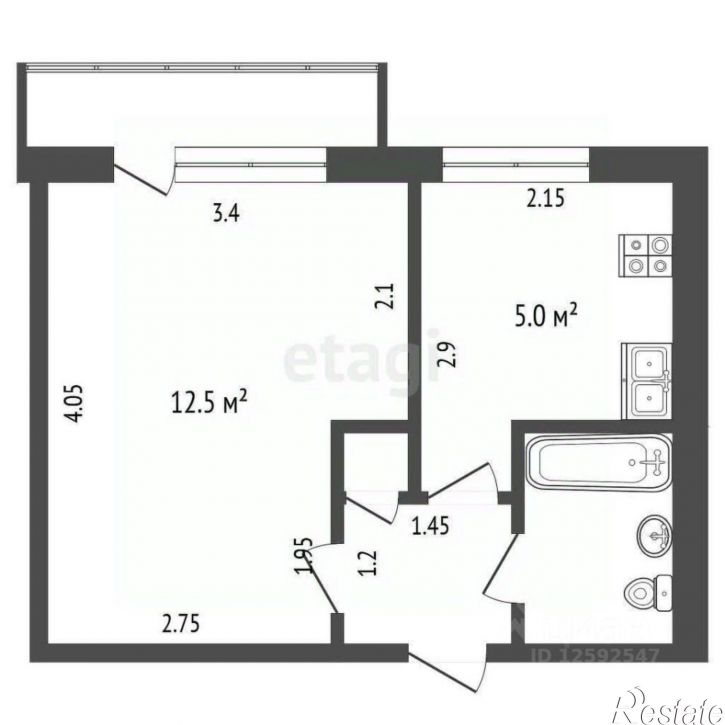 1-комн квартира улица 60 лет Октября, 17,  д. 17