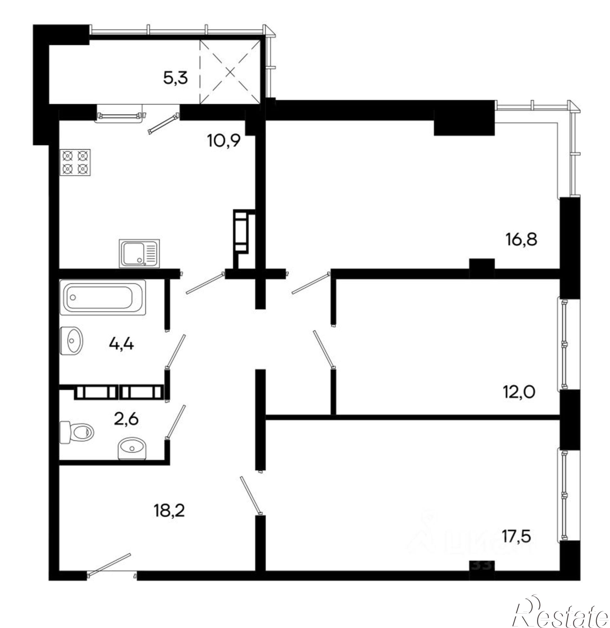 Купить квартиру за 12 663 900 рублей на ул Севастопольская, 41
