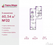 2-комн, 60 кв м, этаж 8/9 ул Козлова, 121