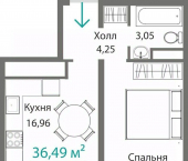 1-комн, 36 кв м, этаж 9/9 проспект Александра Суворова, 107