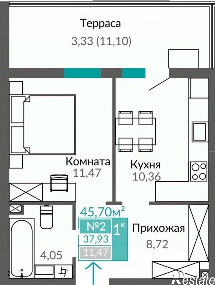 1-комн квартира в новом доме Киевский район