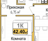 1-комн, 40 кв м, этаж 8/9 ул Батурина, 107а