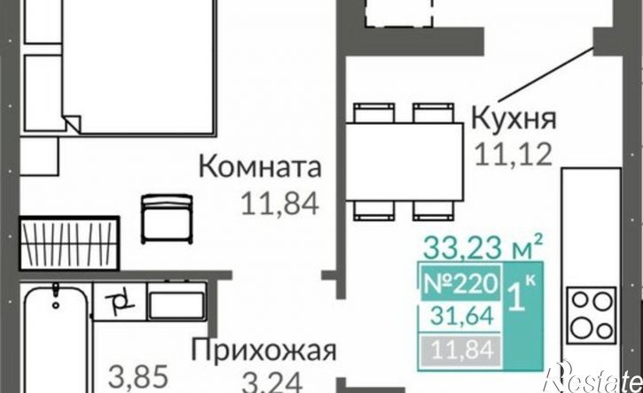 1-комн квартира в новом доме улица Никанорова, 1