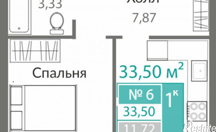 1-комн квартира в новом доме Лавандовый переулок, 1