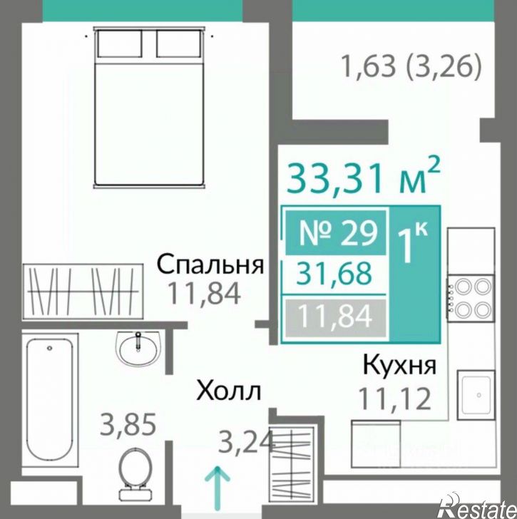 1-комн квартира в новом доме Киевский район