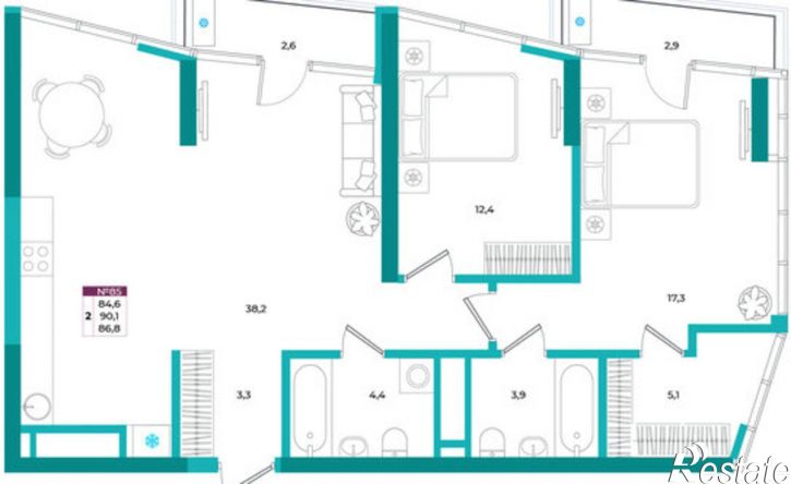 2-комн квартира в новом доме улица Воровского, 24Д,  д. 24Д