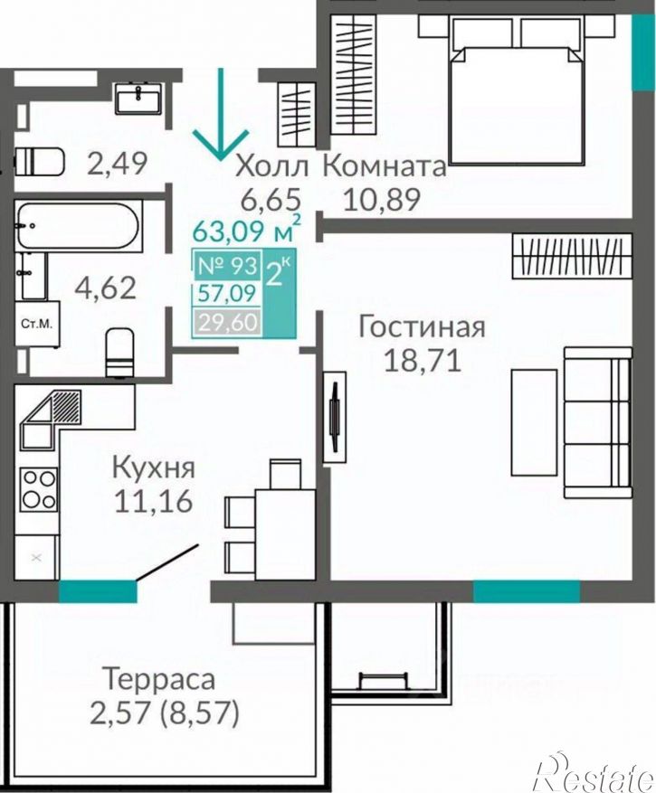 2-комн квартира пр-кт Александра Суворова, д 107