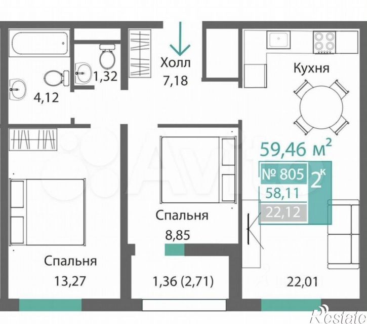 2-комн квартира ул Святителя Гурия, 10,  д. 10