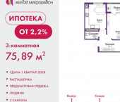 3-комн, 76 кв м, этаж 8/9 ул Козлова, 119