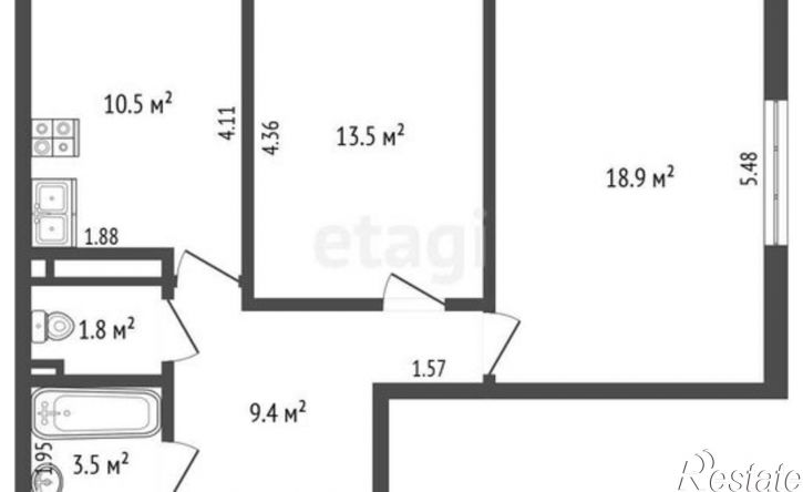 2-комн квартира улица Никанорова, 4Д,  д. 4Д