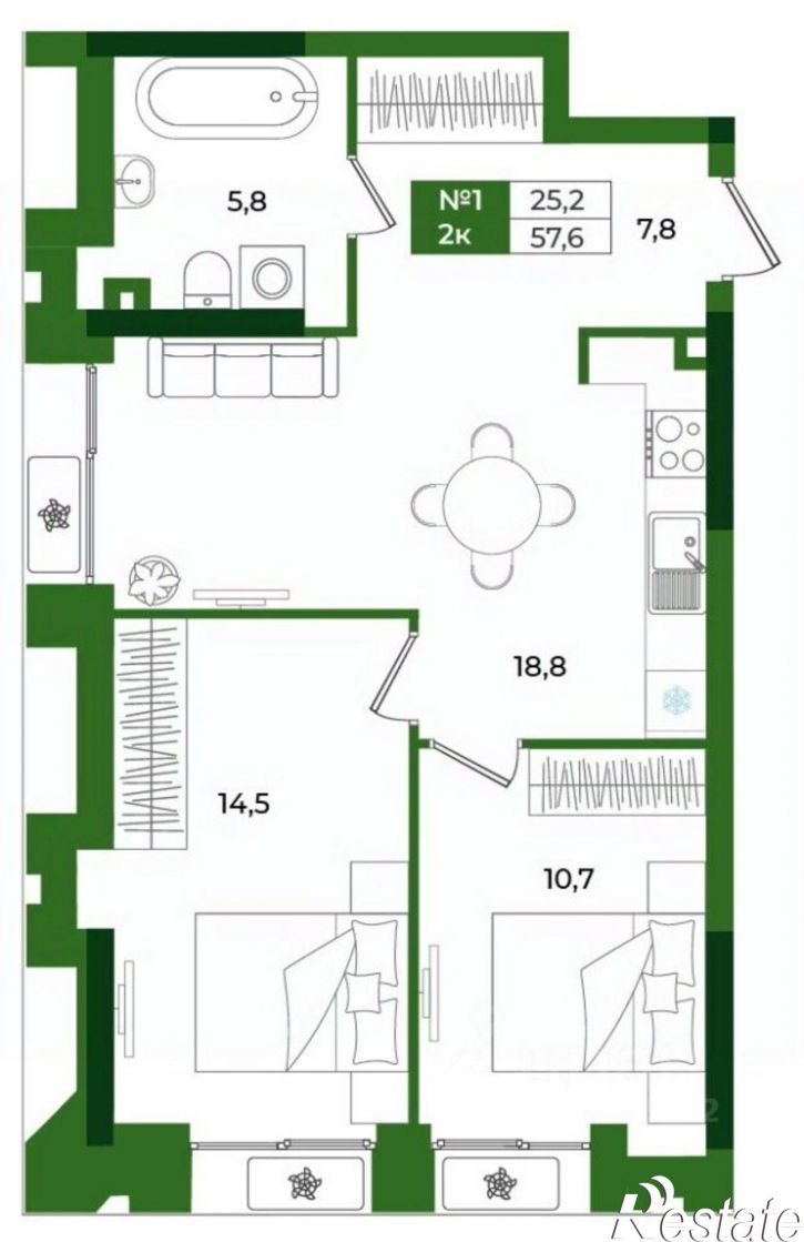 2-комн квартира в новом доме ул Веры Роик, 1,  д. 1
