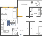 2-комн, 70 кв м, этаж 8/9 ЖК Сфера