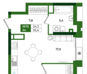 2-комн, 55 кв м, этаж 3/16 ул Веры Роик, 1