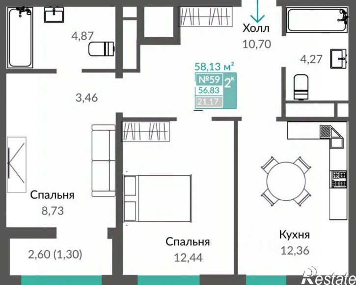 2-комн квартира в новом доме Проспект Александра Суворова, 17 с2,  д. 17 с2