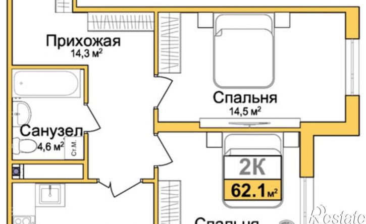 2-комн квартира в новом доме Центральный район