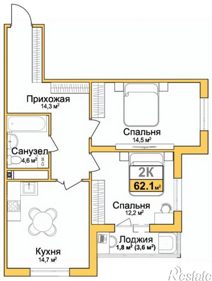 2-комн квартира в новом доме ул Козлова, 107,  д. 107