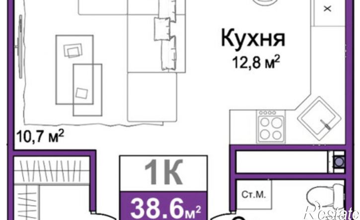 1-комн квартира в новом доме Центральный район