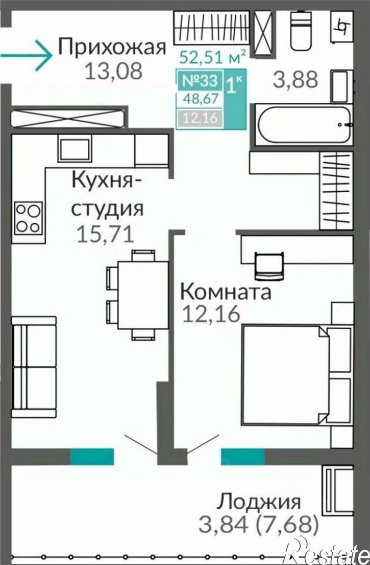 1-комн квартира в новом доме Киевский район