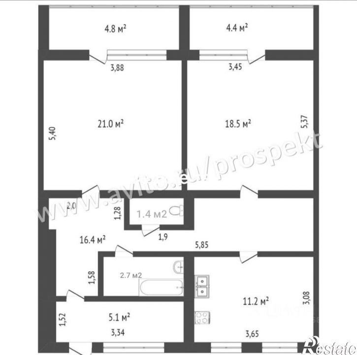 2-комн квартира улица Толстого, 6,  д. 6