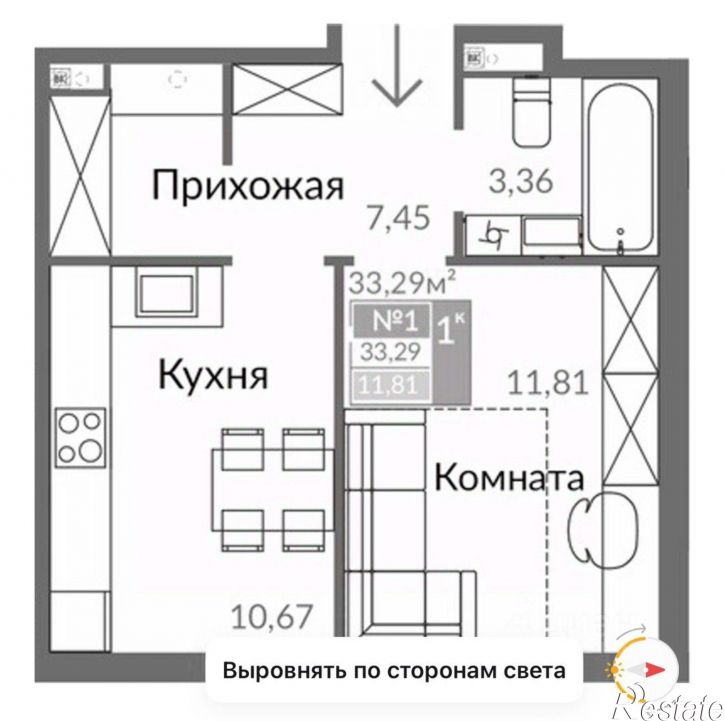 1-комн квартира в новом доме улица Виталия Чуркина