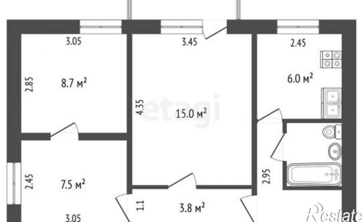 3-комн квартира Железнодорожный тупик, 3,  д. 3