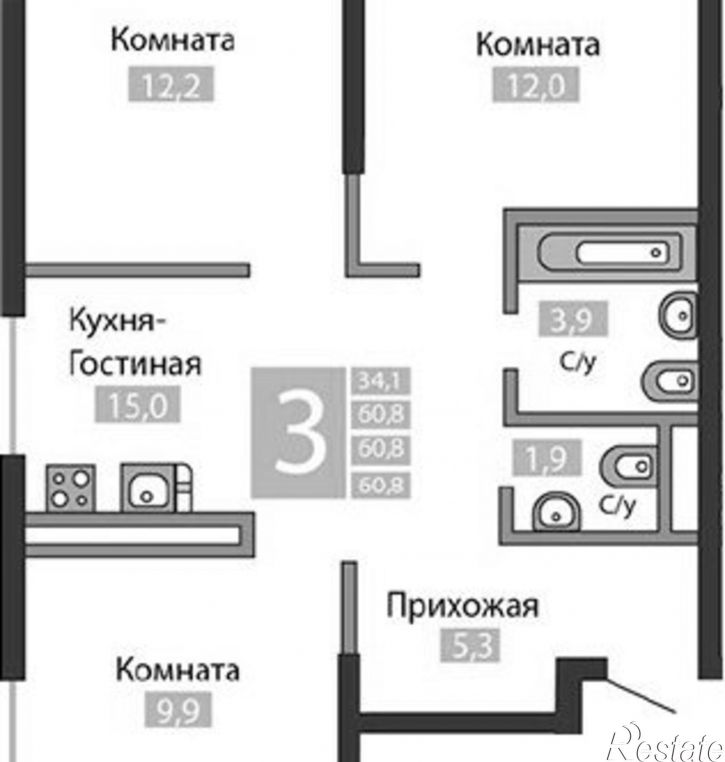 3-комн квартира ул Парковая, 4,  д. 4