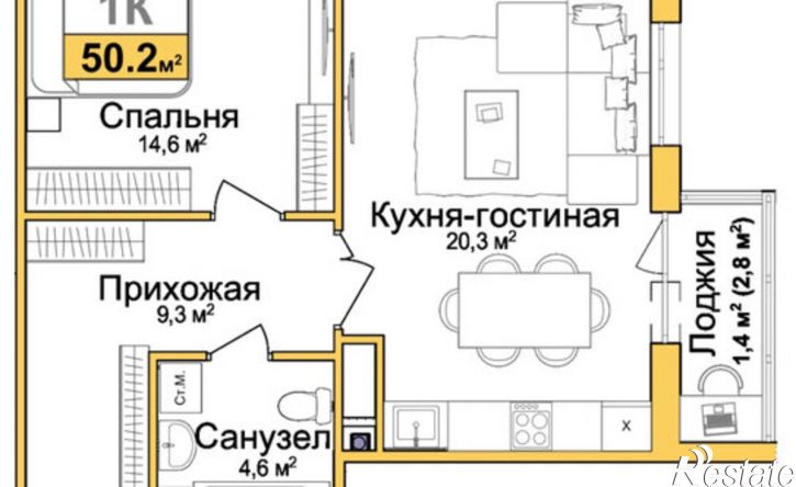 1-комн квартира в новом доме Центральный район