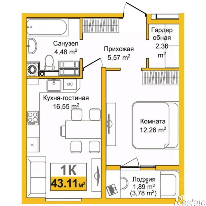 1-комн квартира в новом доме ул Козлова, 182/2,  д. 182/2