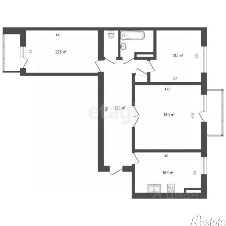 3-комн квартира ул Аэрофлотская, 5,  д. 5