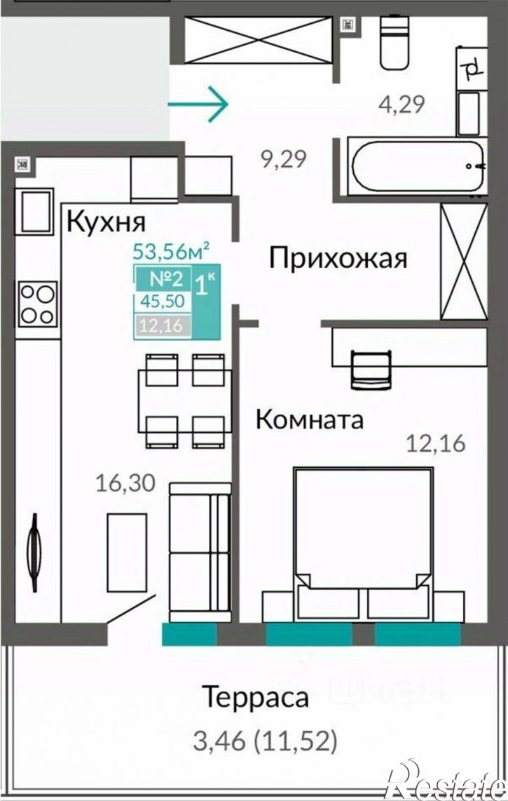 1-комн квартира в новом доме улица Виталия Чуркина