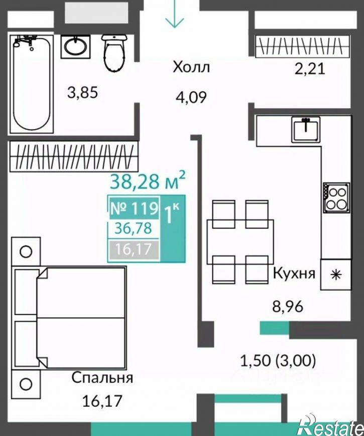 1-комн квартира в новом доме Симферопольский район