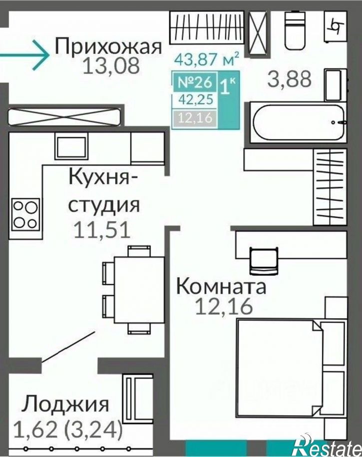 1-комн квартира в новом доме Киевский район