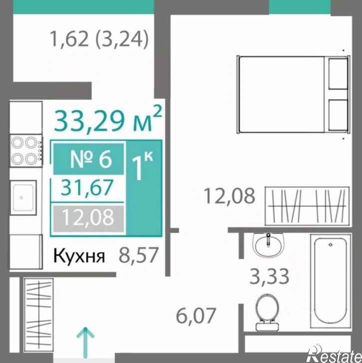 1-комн квартира в новом доме Киевский район