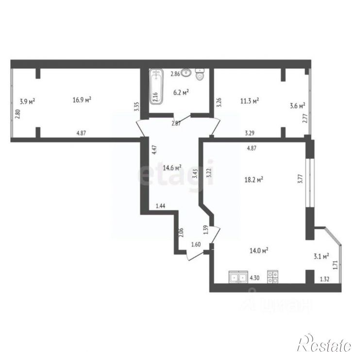 3-комн квартира ул Дачная, 39,  д. 39
