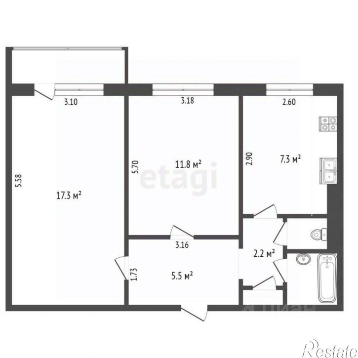 2-комн квартира улица Героев Сталинграда, 1,  д. 1