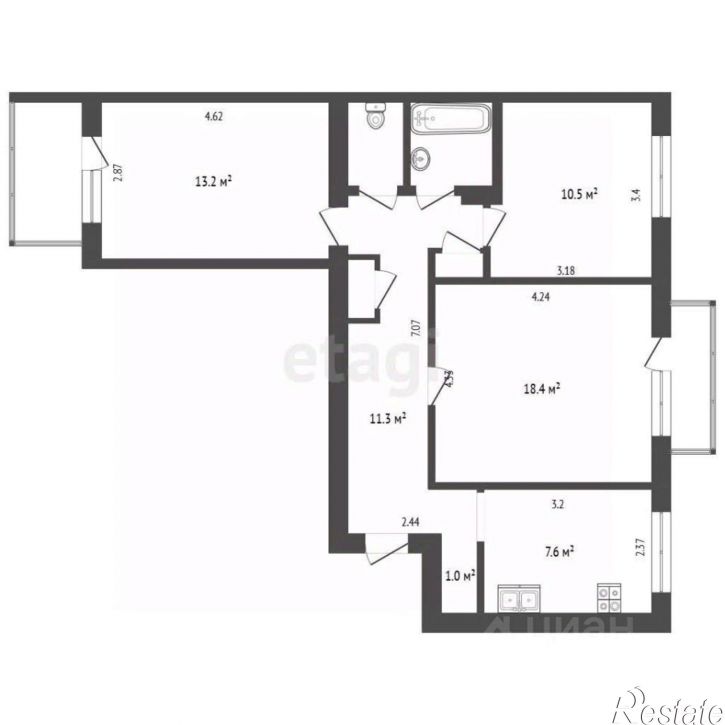 3-комн квартира ул Батурина, 21,  д. 21