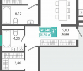 3-комн, 96 кв м, этаж 3/9 ЖК Розмарин