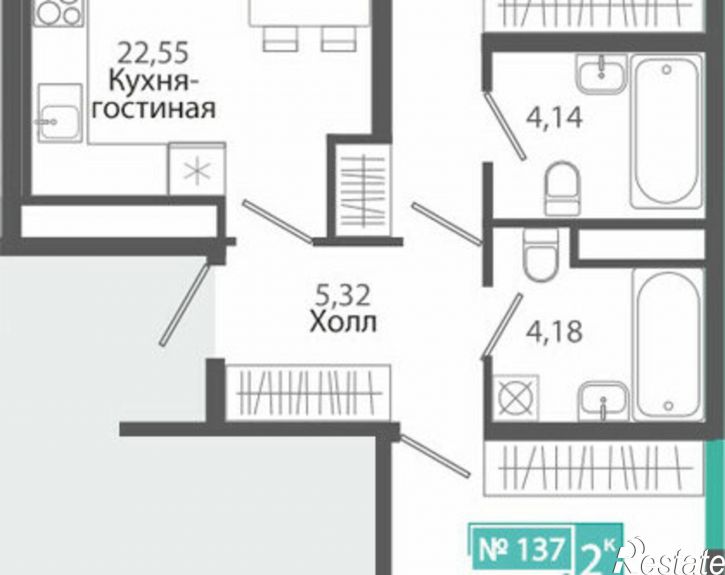 2-комн квартира в новом доме ЖК Розмарин