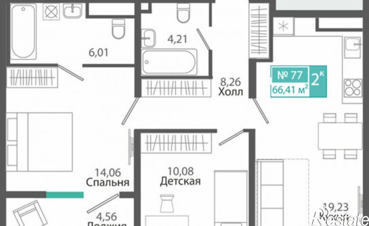 2-комн квартира в новом доме ЖК Розмарин