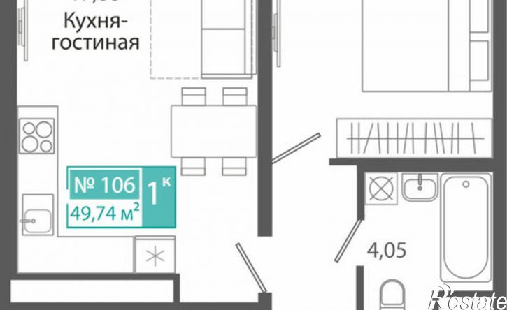 1-комн квартира в новом доме ЖК Розмарин