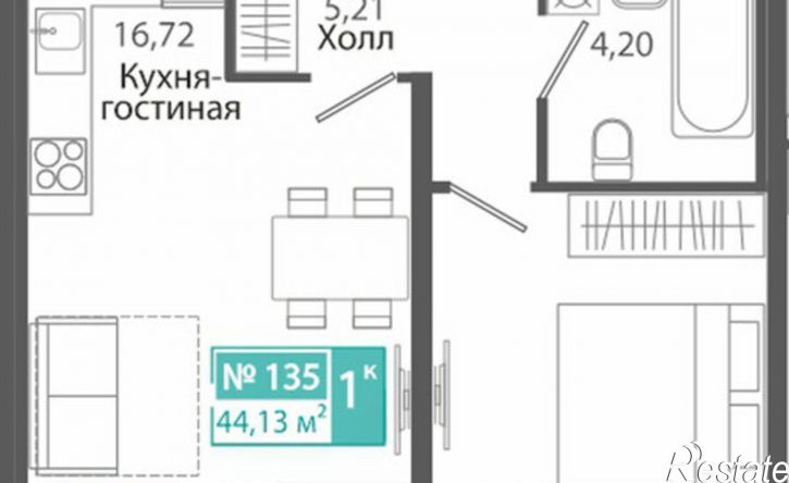 1-комн квартира в новом доме ЖК Розмарин