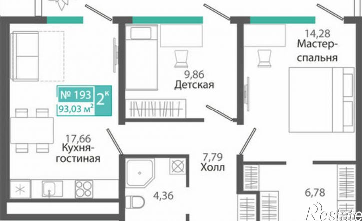 2-комн квартира в новом доме ЖК Розмарин