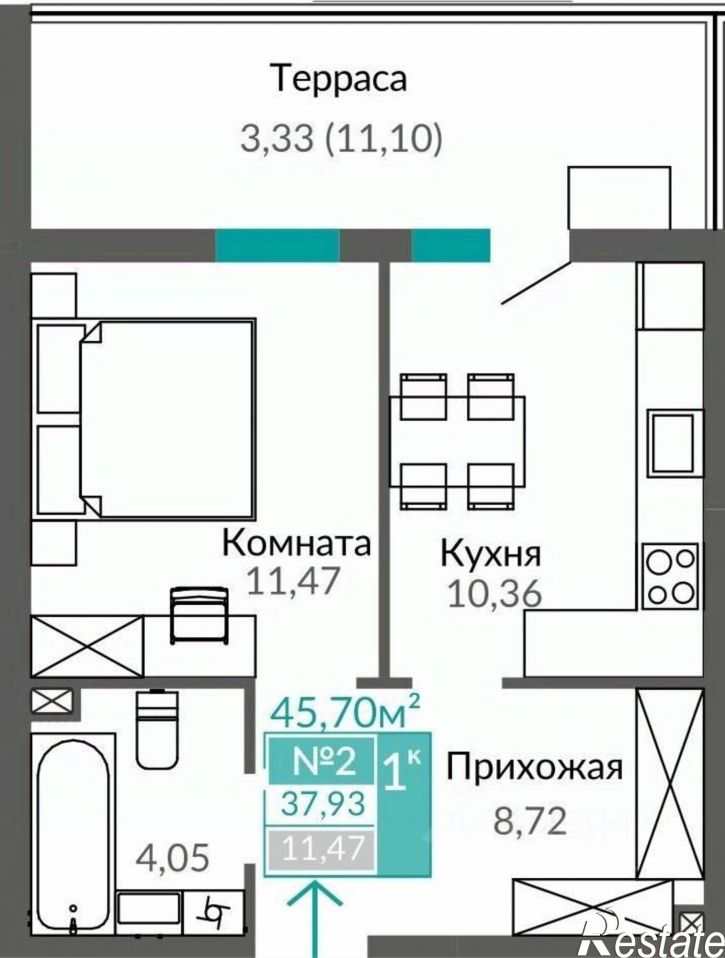 1-комн квартира в новом доме улица Виталия Чуркина